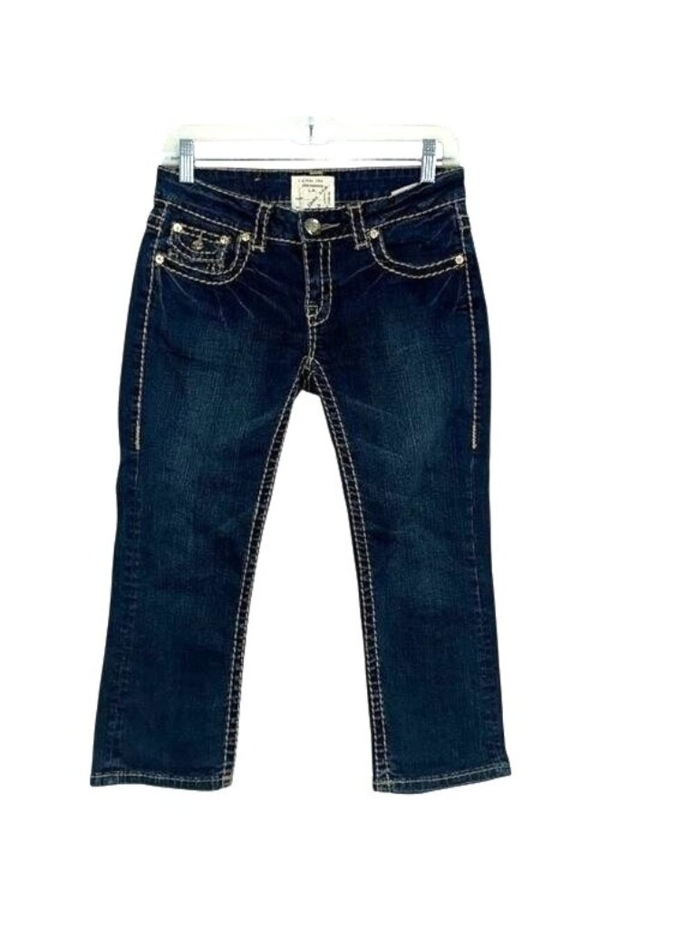 L.A. Idol USA Girls Dark Wash Denim Jeans Size 7 With Embellished Pockets & Cont